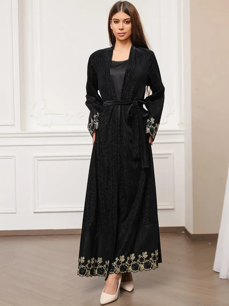 Samaira Contrast Lace Long Sleeve Kaftan Dress J4