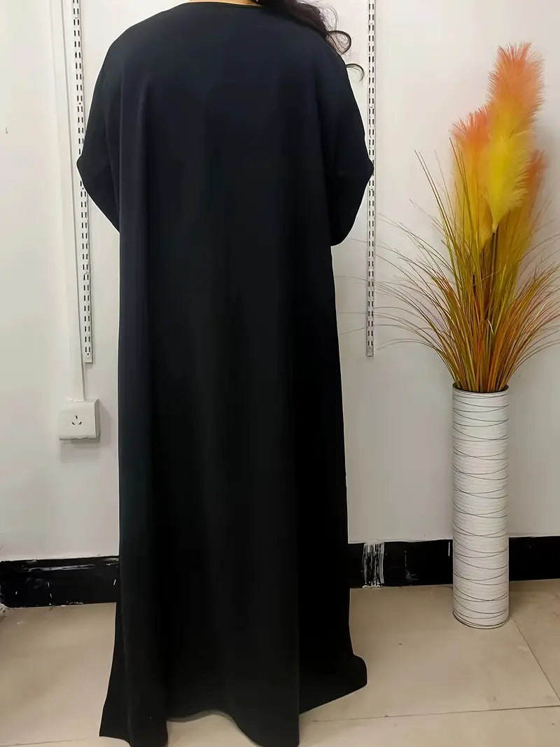 Smaira Plus Size Contrast Trim Long Sleeve Abayas J2