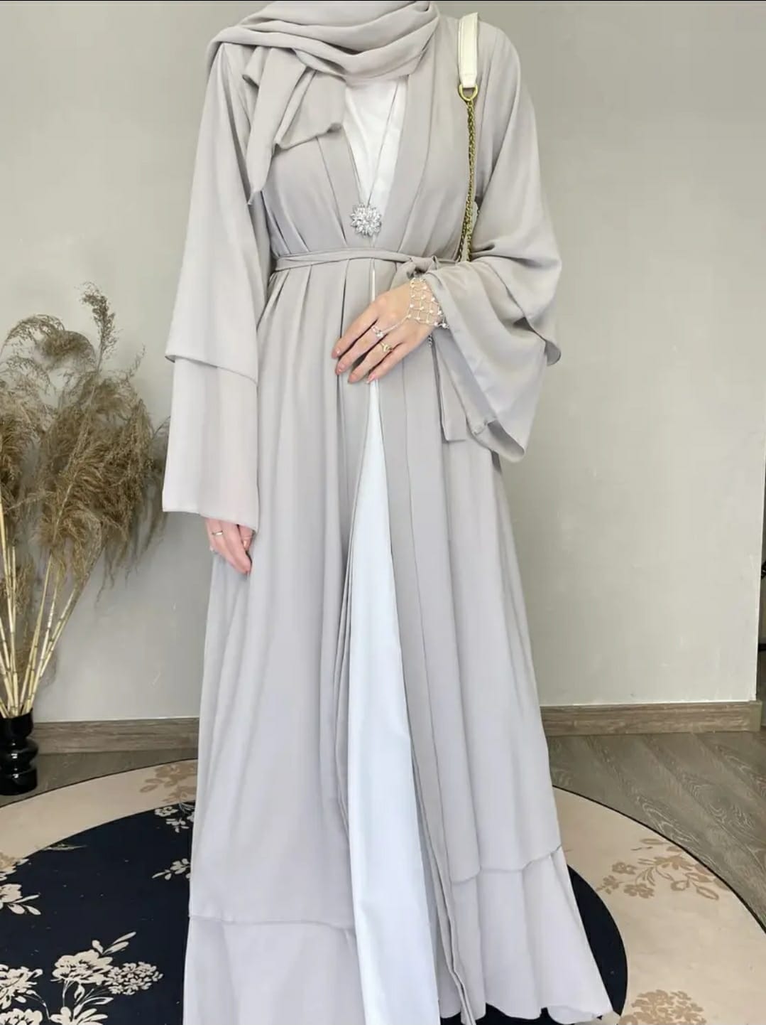 Open Front Abaya Cover Up, Elegant Solid Layered Hem Maxi Length Cover Up, Women's Clothing