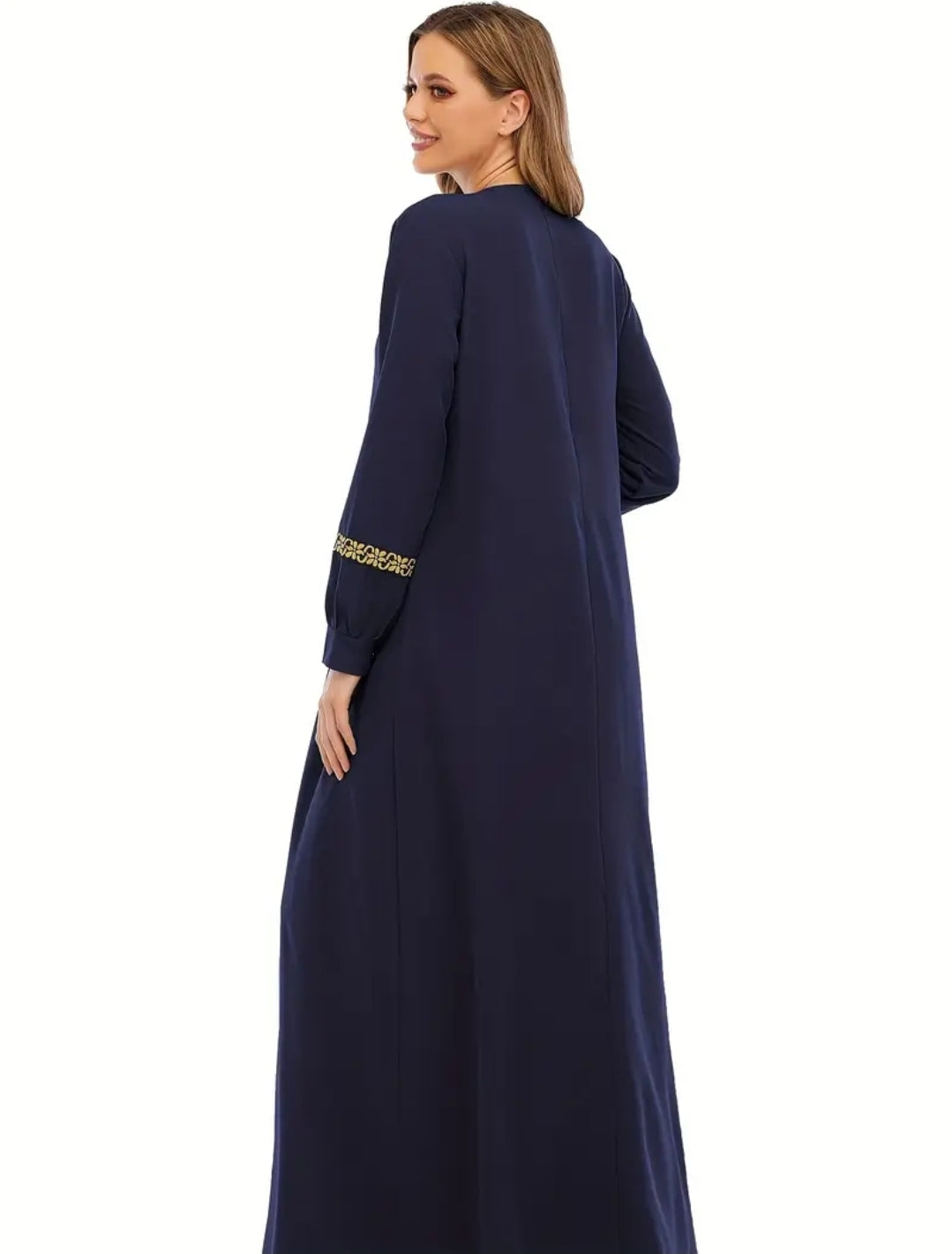 Contrast Trim Kaftan, Elegant Long Sleeve Maxi Length Dress, Women's Clothing