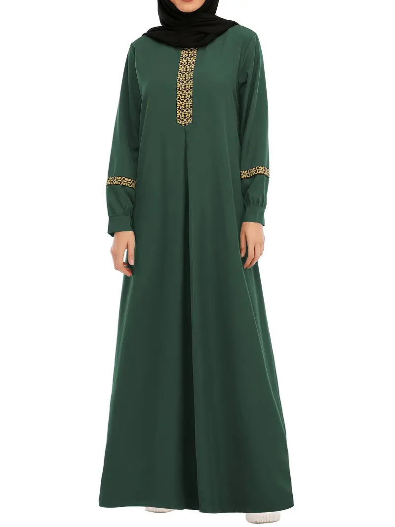 Samaira Contrast Trim Kaftan, Elegant Long Sleeve Maxi Length Abaya J1