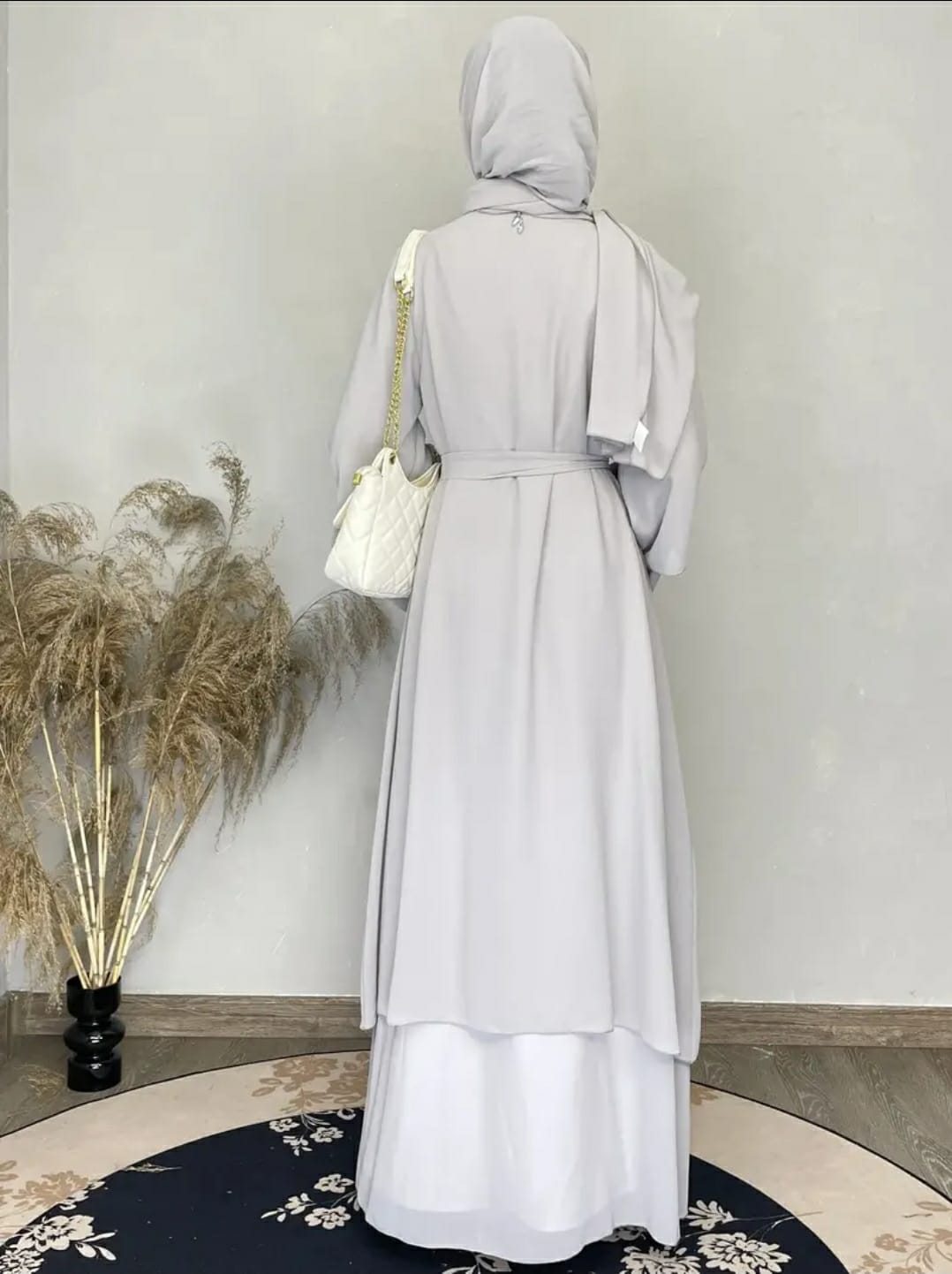 Open Front Abaya Cover Up, Elegant Solid Layered Hem Maxi Length Cover Up, Women's Clothing