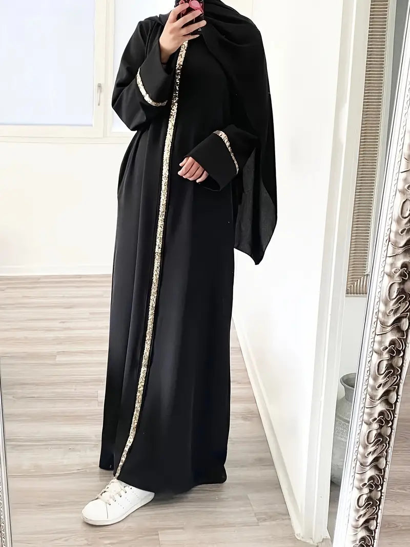 Smaira Plus Size Contrast Trim Long Sleeve Abayas J2