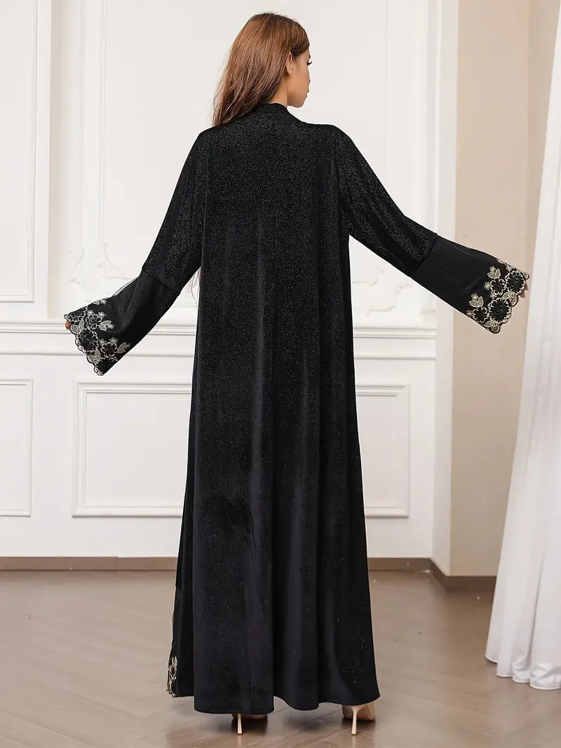 Samaira Contrast Lace Long Sleeve Kaftan Dress J4