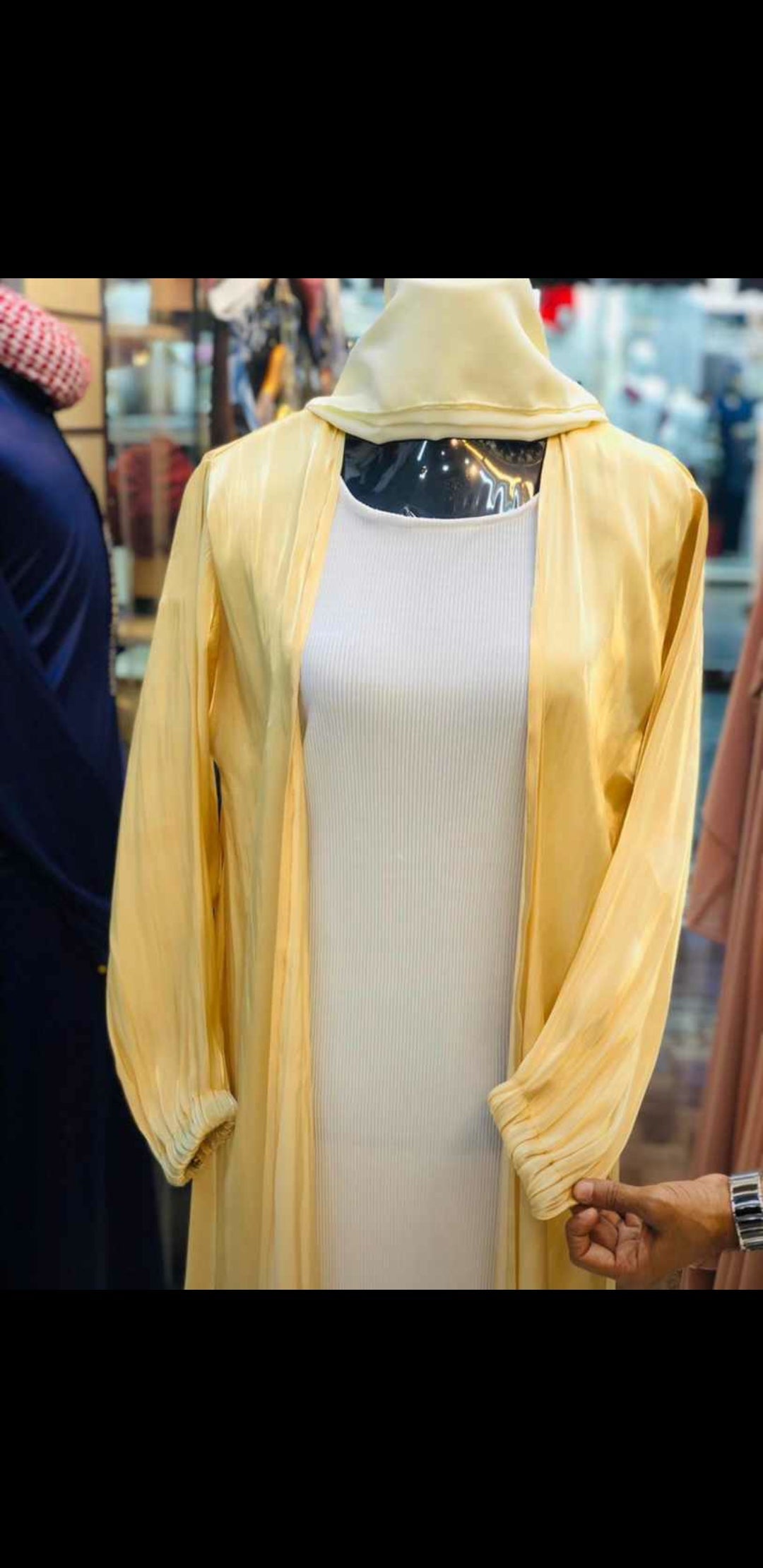 Yellow Front Open Fancy Abaya with white Inner