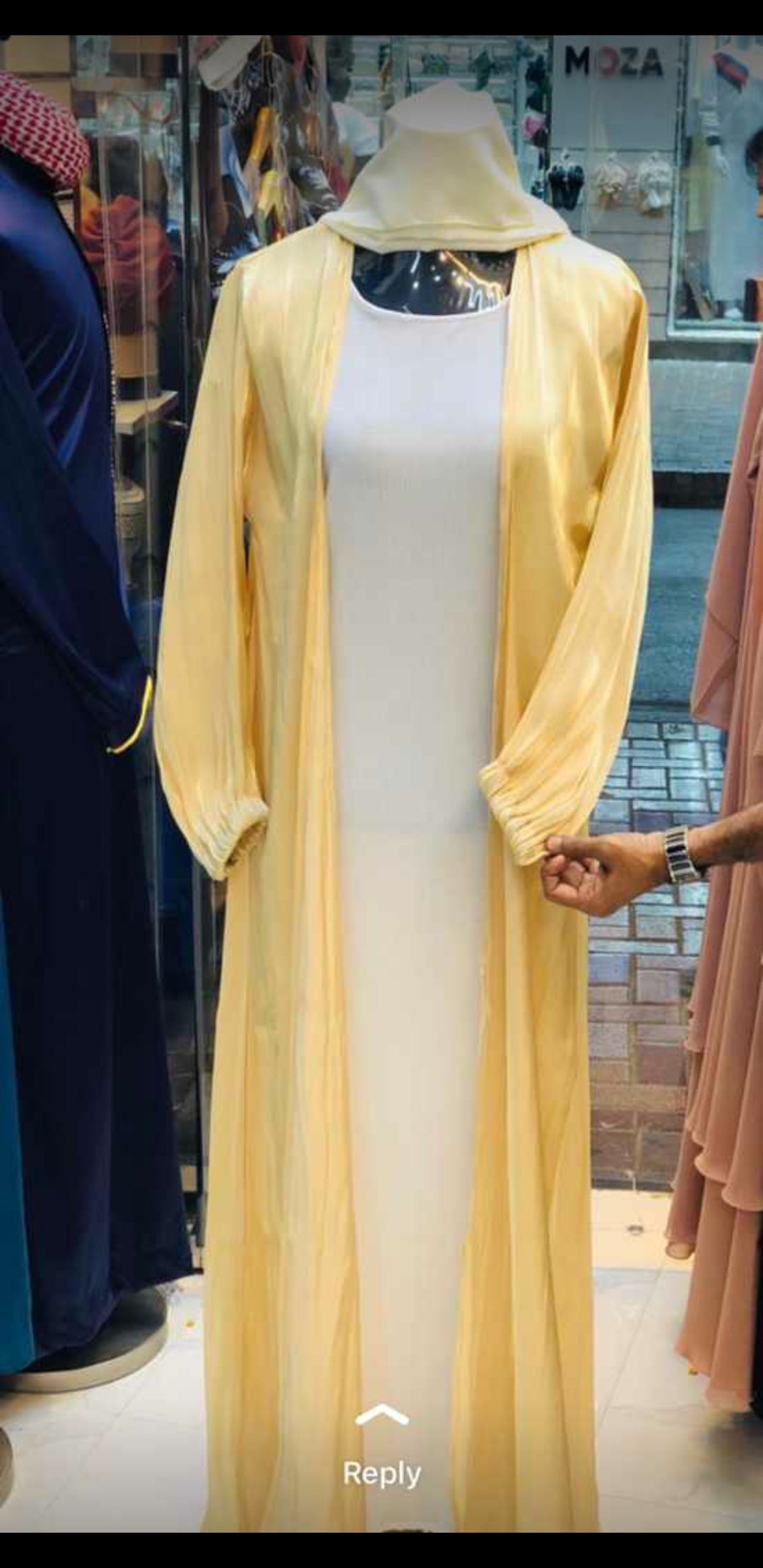 Yellow Front Open Fancy Abaya with white Inner