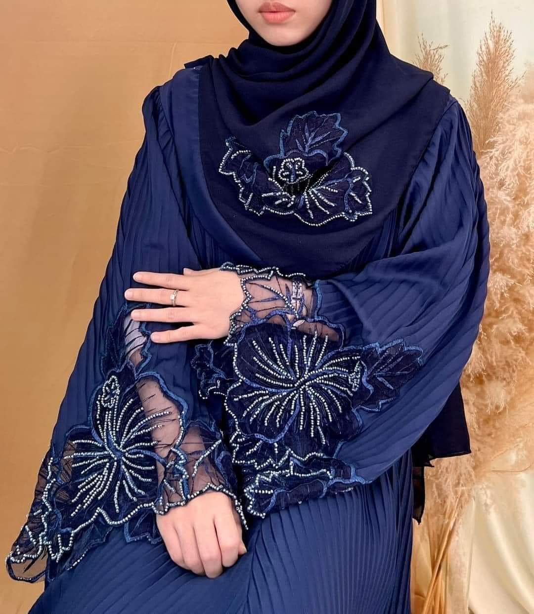 Blue Abaya with Laces in Hand Abaya