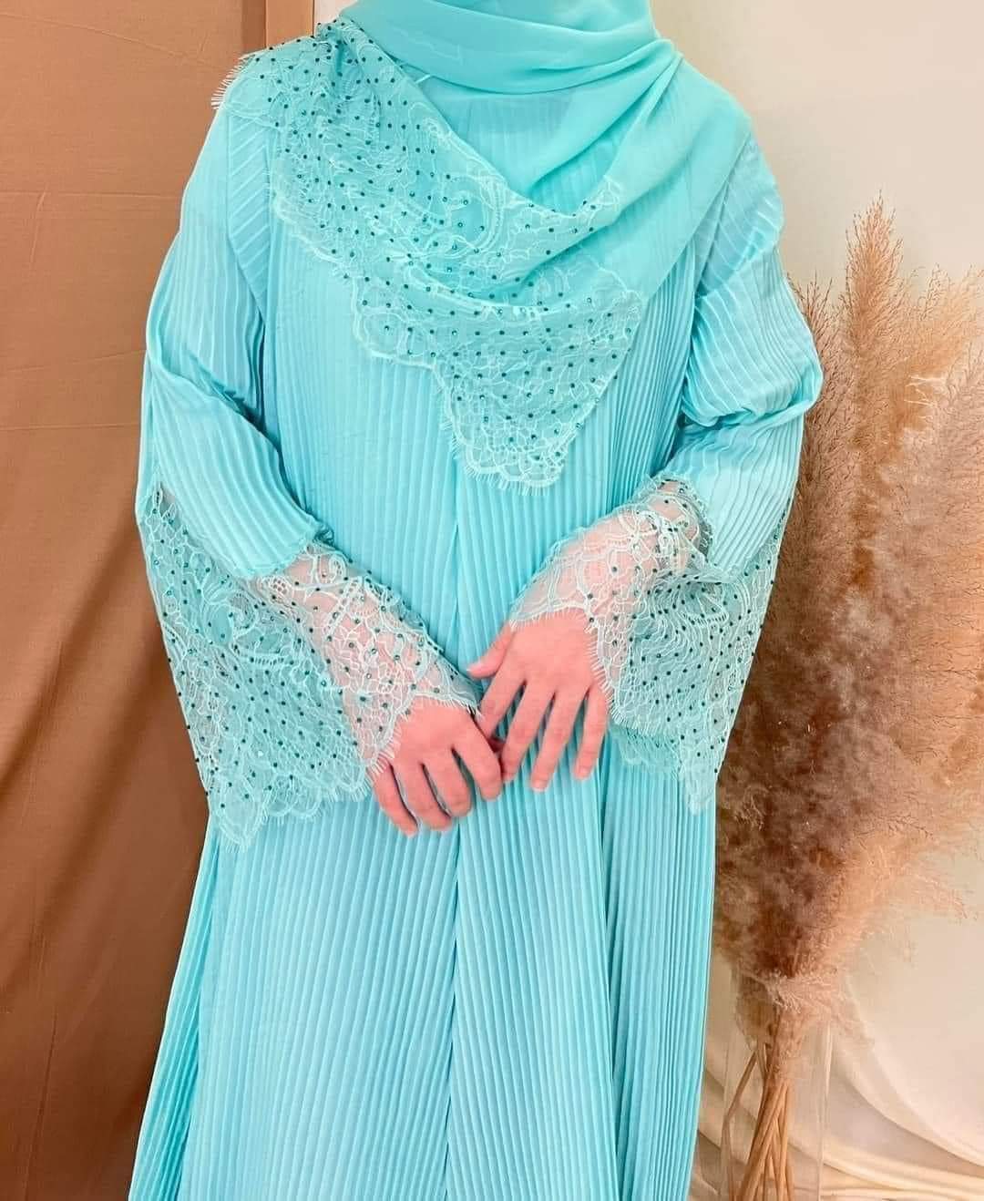 Blue Abaya with Laces in Hand Abaya