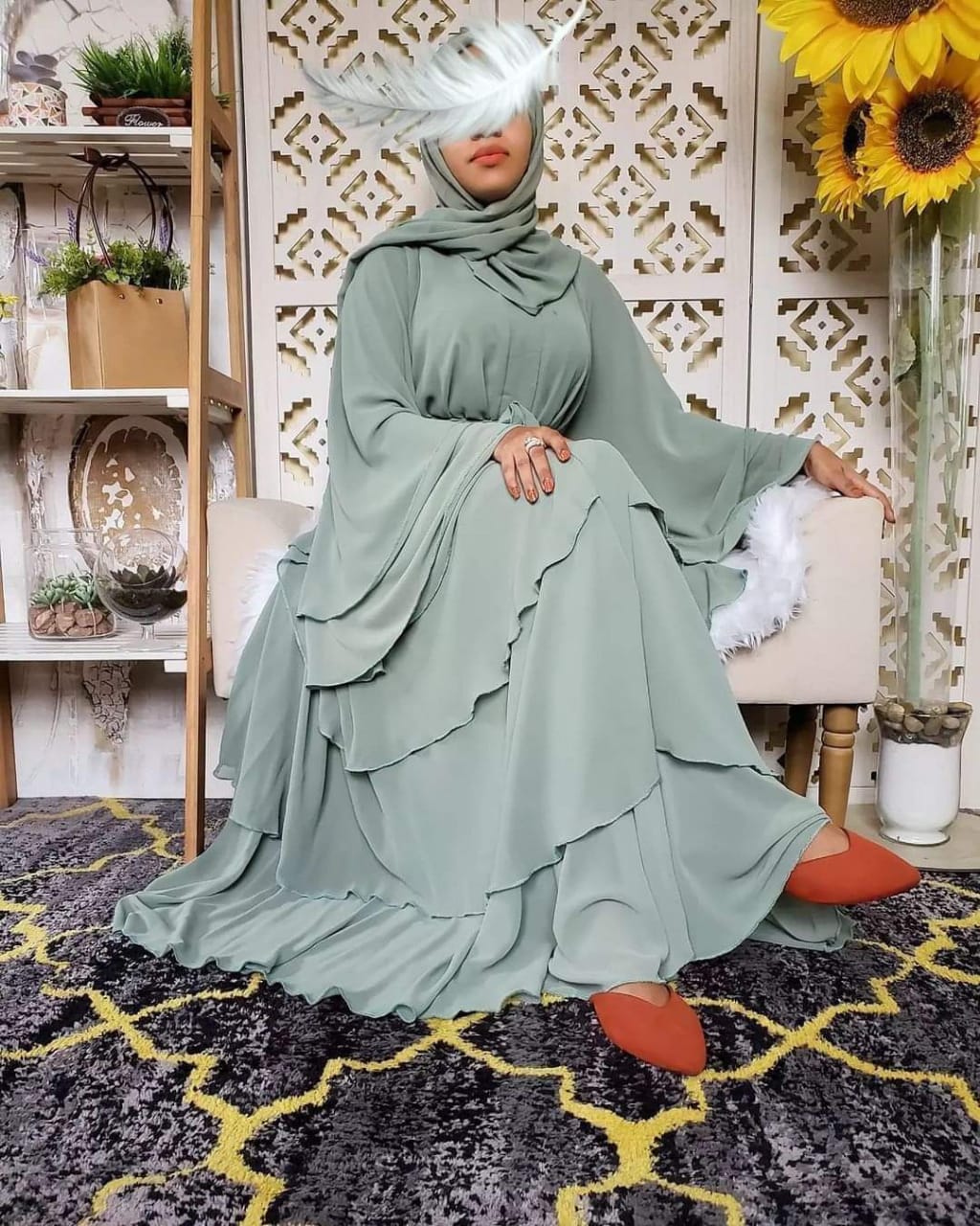 Colored High Quality Chiffon Abaya in Three Layers
