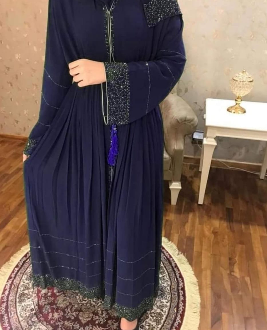 Beautiful Black Straight Abaya with Stone �������� Leafy handworked Work  Abaya