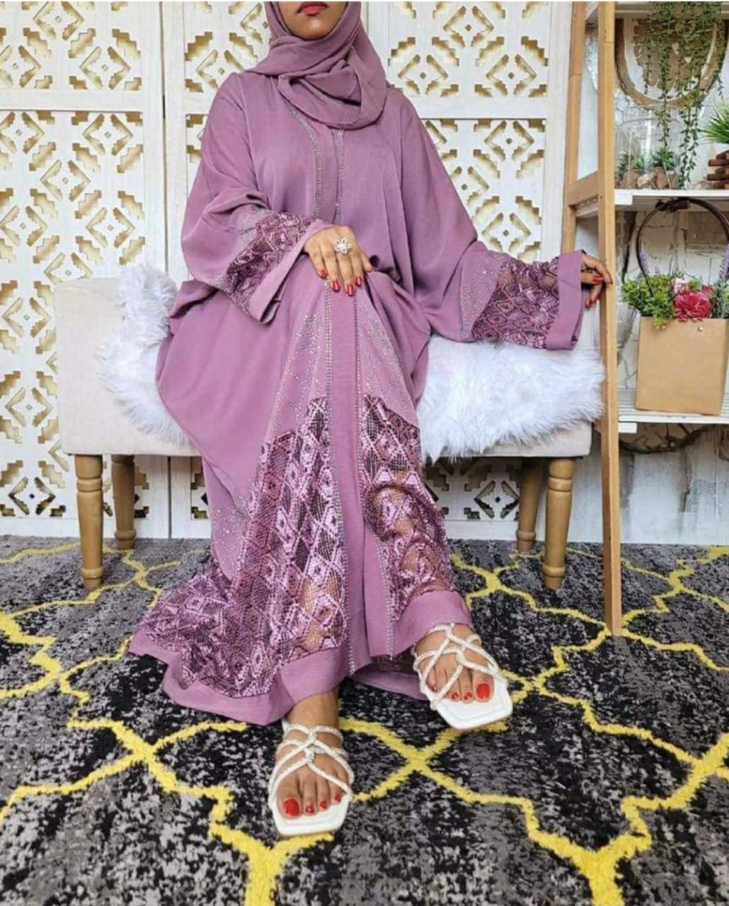 Pink Abaya with Laces in Hand Abaya