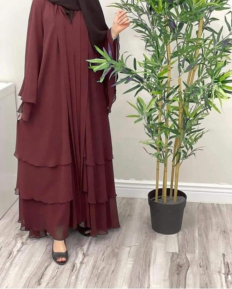Colored High Quality Chiffon Abaya in Three Layers